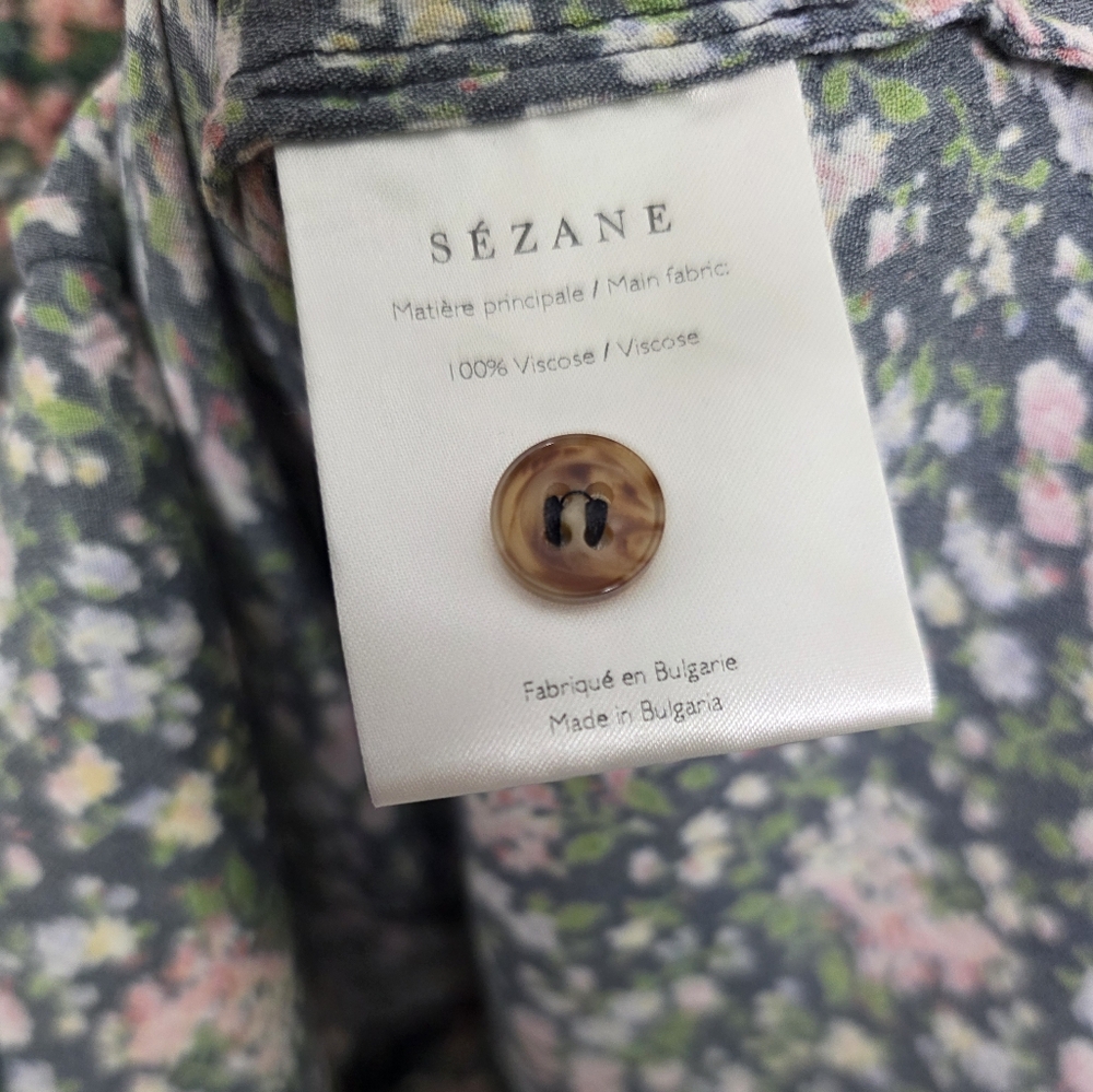 Sezane Sobral Dress Floral With Belt Mini Length Button front Size 38 US 6 NWOT - Picture 5 of 6